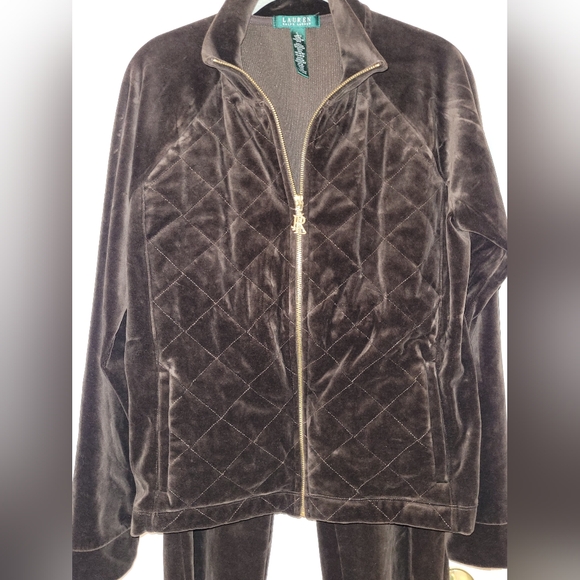 Lauren Ralph Lauren Brown Velour Tracksuit Women's Size Large - Picture 12 of 14